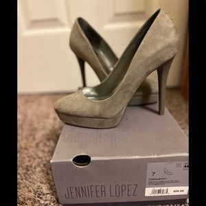 Grey faux suede platform stiletto